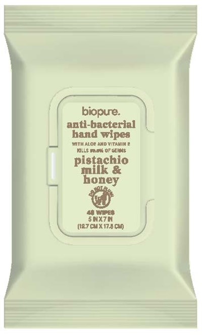 Antibacterial Wipes (Biopure Wipes Pistachio Milk Honey Label3)